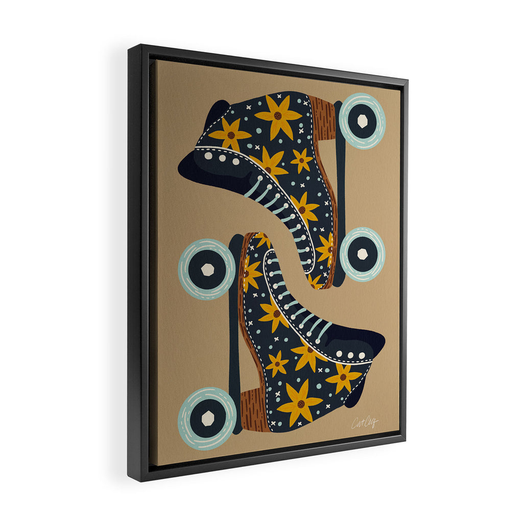 Retro Roller Skates - Teal & Yellow Palette Framed Canvas Print Gallery Image 2