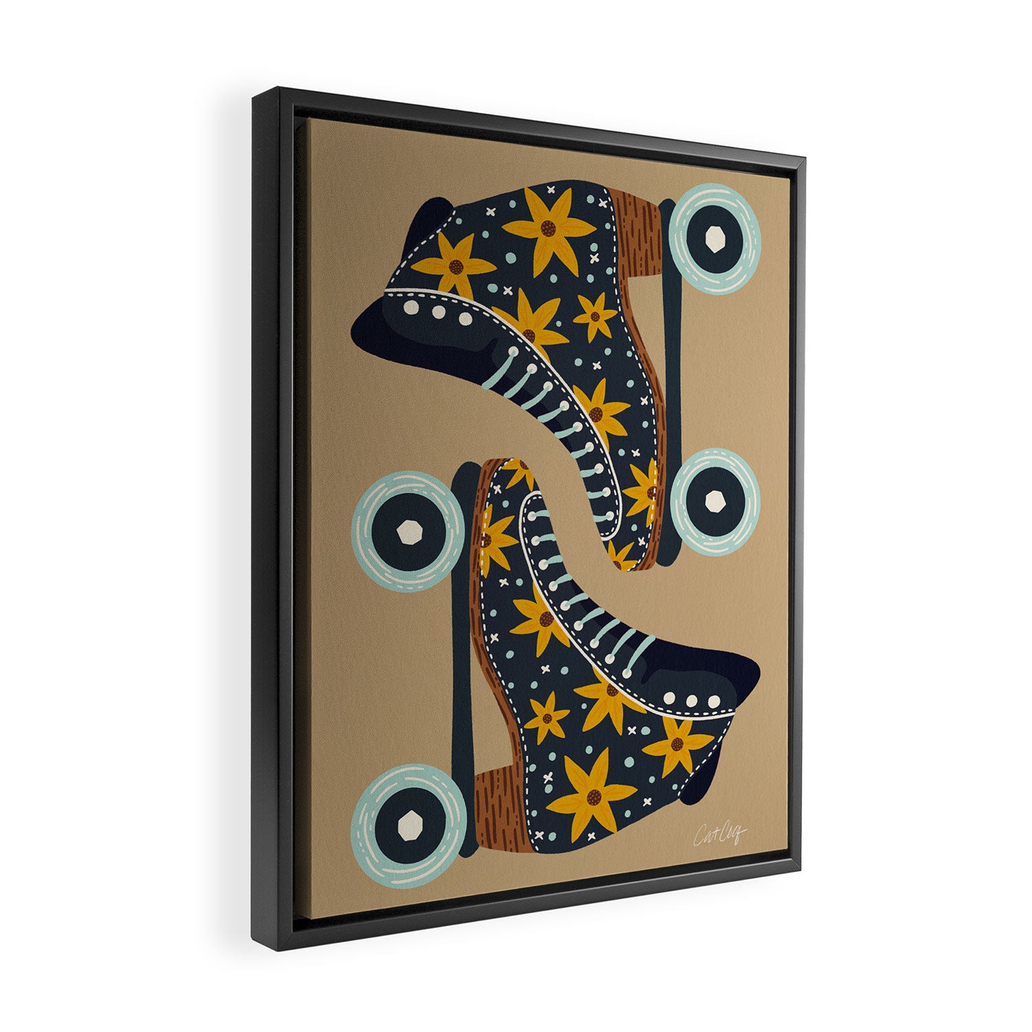Retro Roller Skates - Teal & Yellow Palette Framed Canvas Print Gallery Image 2