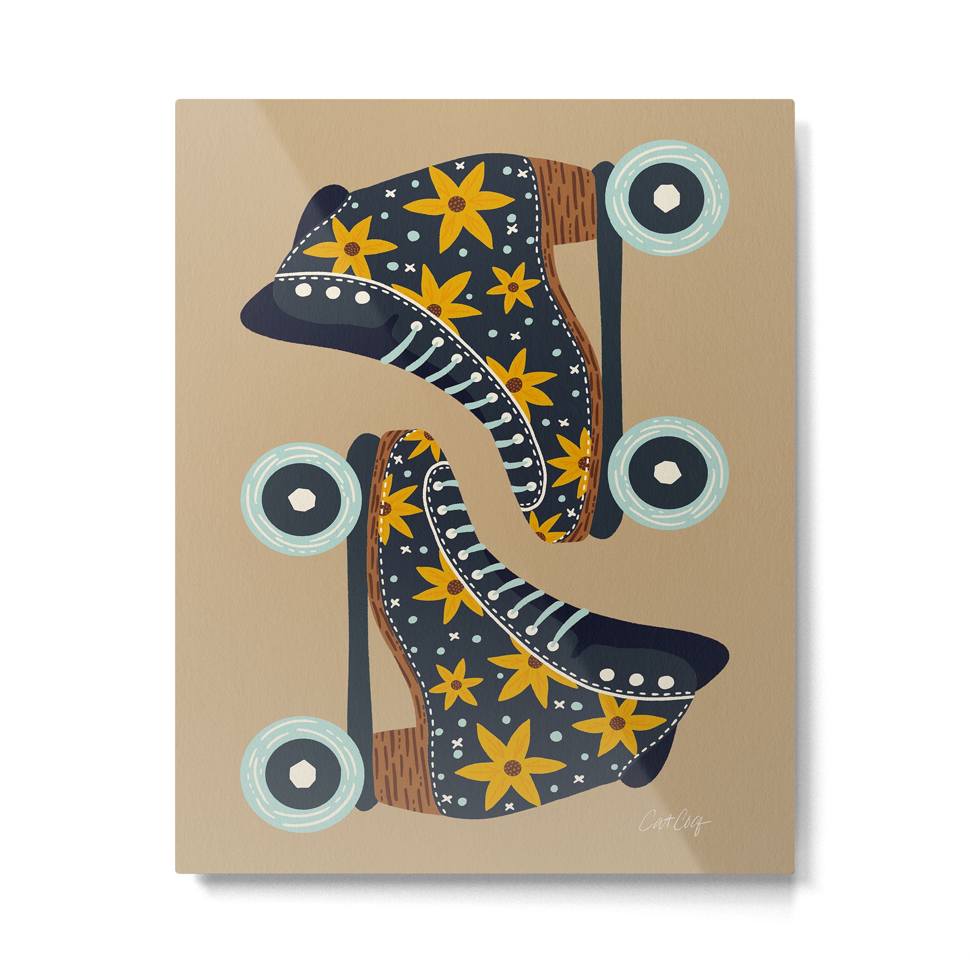 Retro Roller Skates - Teal & Yellow Palette Metal Print Gallery Image 4