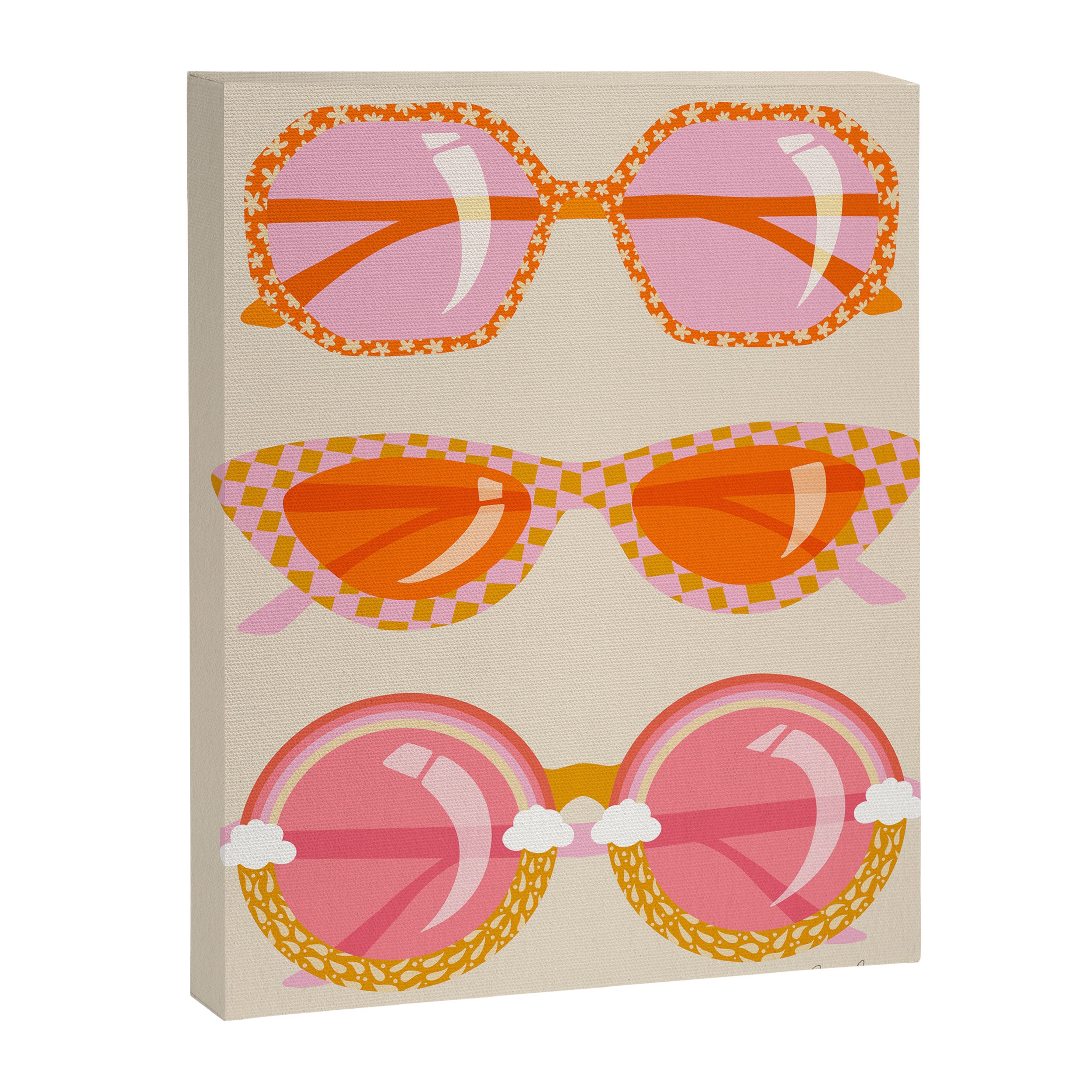 Retro Sunglasses - Peach OmbrÃ© on Cream Canvas Print Gallery Image 6