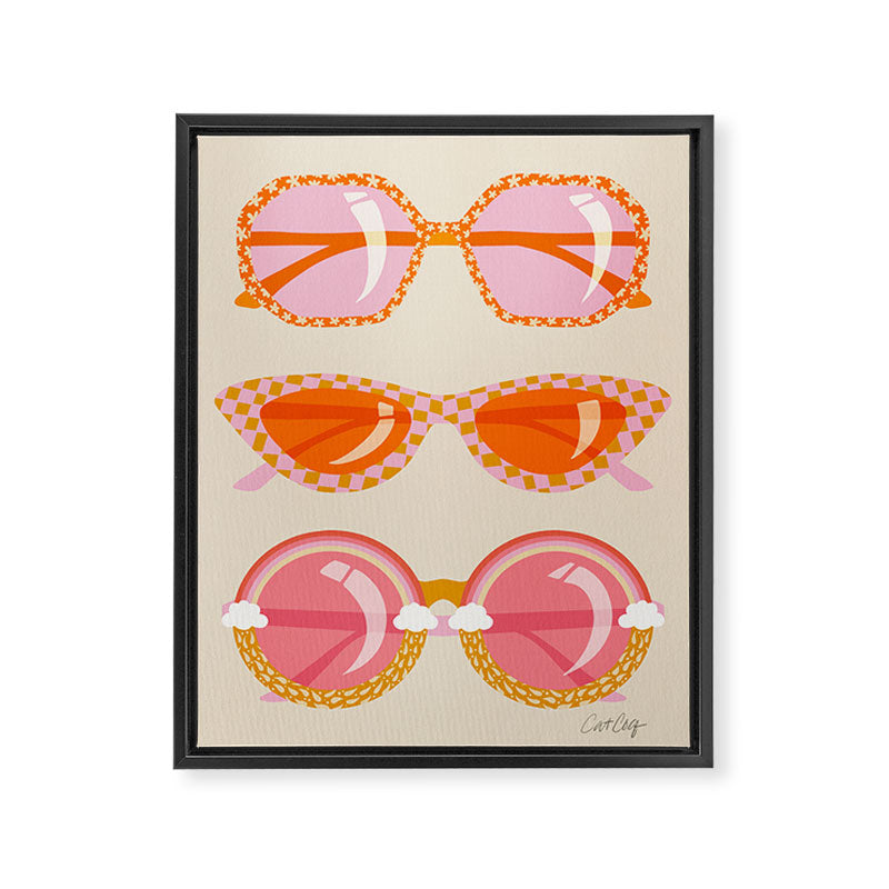 Retro Sunglasses - Peach OmbrÃ© on Cream Framed Canvas Print Gallery Image 6