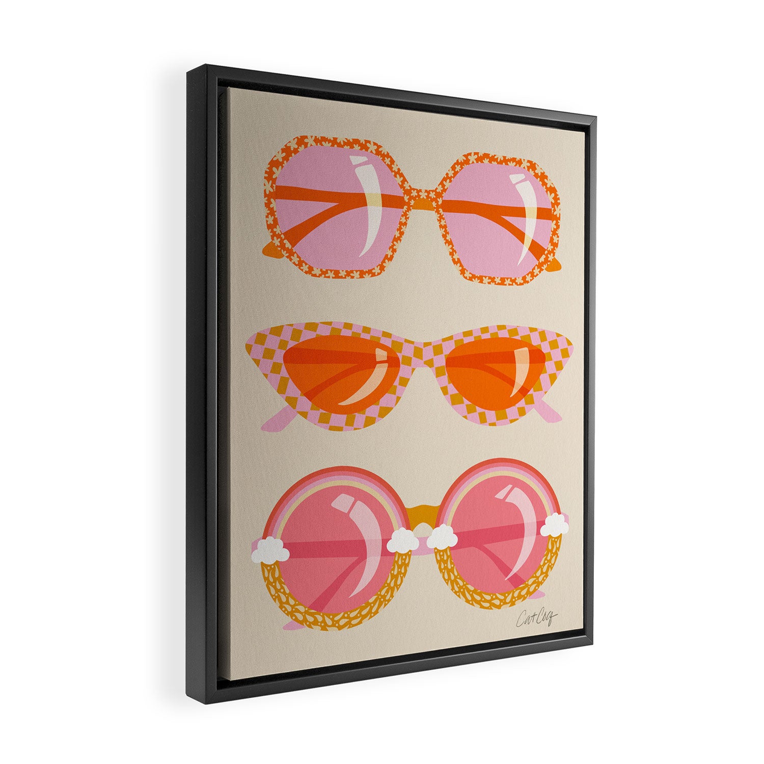Retro Sunglasses - Peach OmbrÃ© on Cream Framed Canvas Print Gallery Image 2