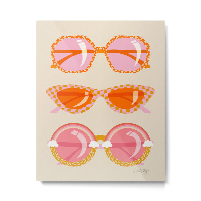 Retro Sunglasses - Peach OmbrÃ© on Cream Metal Print Gallery Image 1