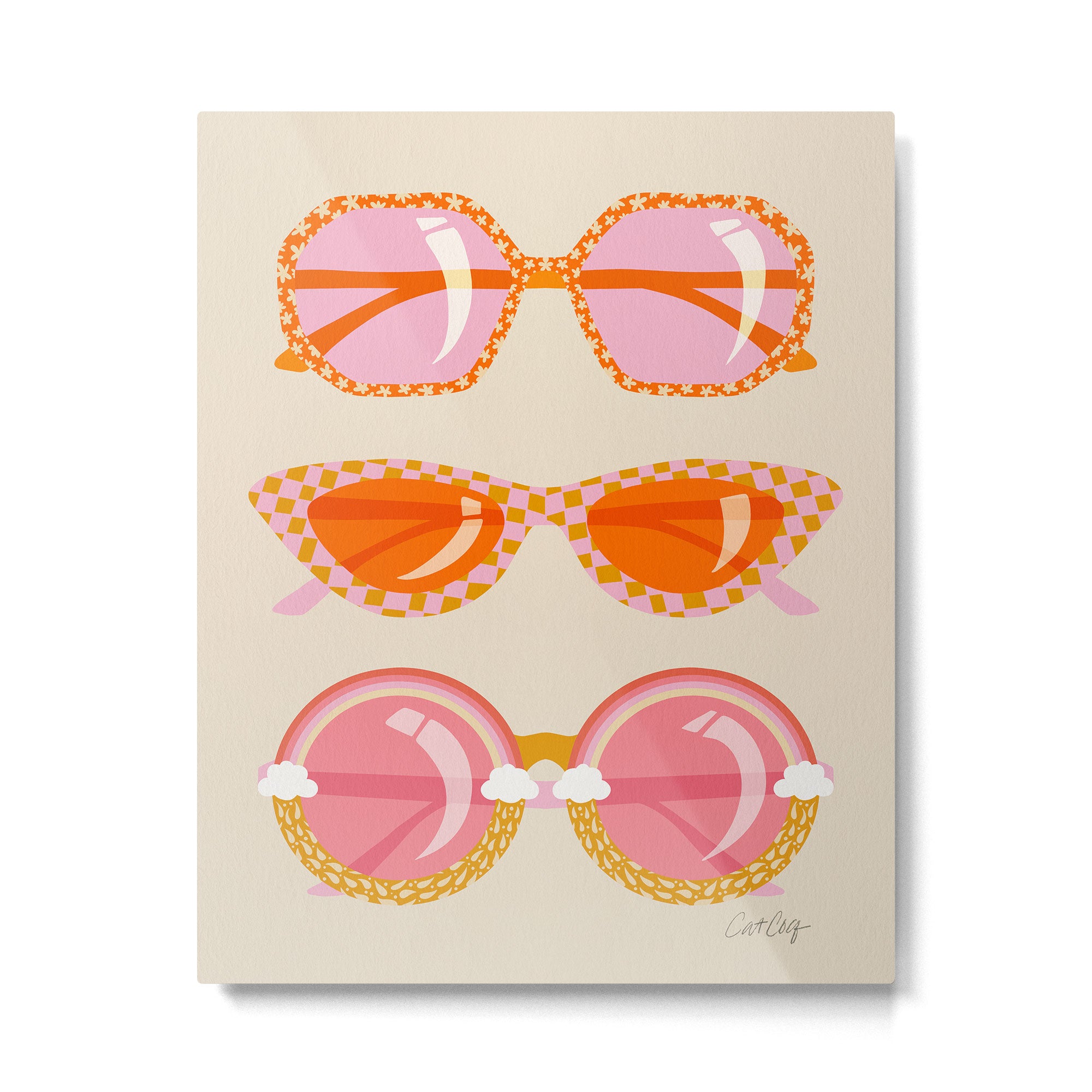 Retro Sunglasses - Peach OmbrÃ© on Cream Metal Print Gallery Image 4