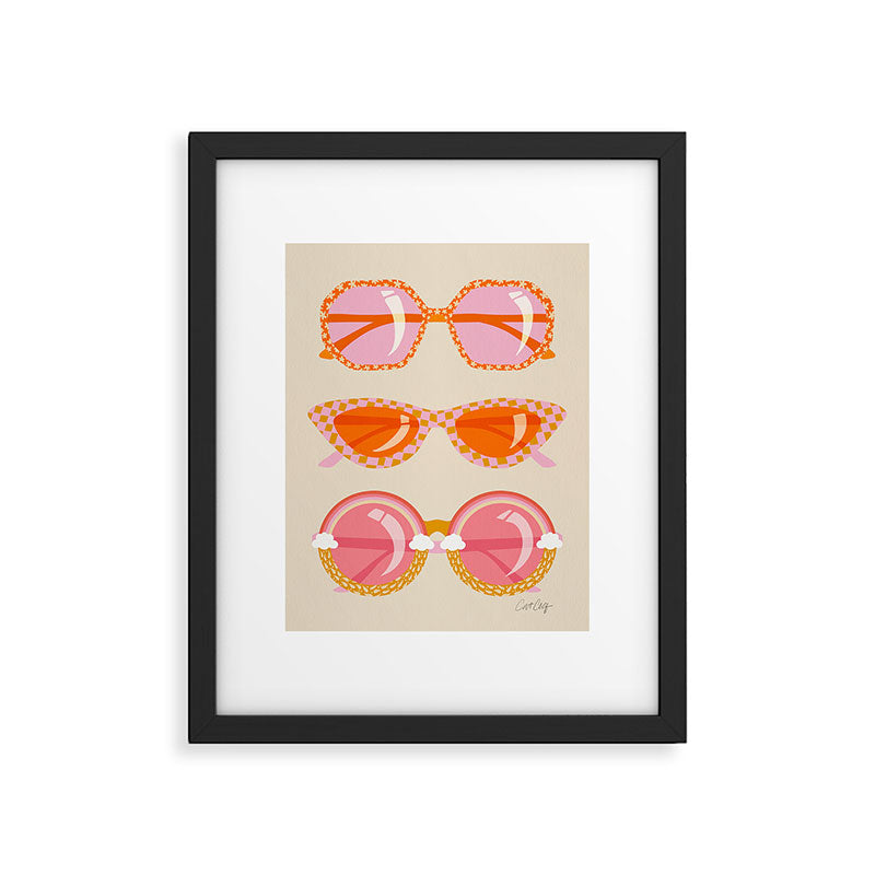 Retro Sunglasses - Peach OmbrÃ© on Cream Framed Art Print Gallery Image 5