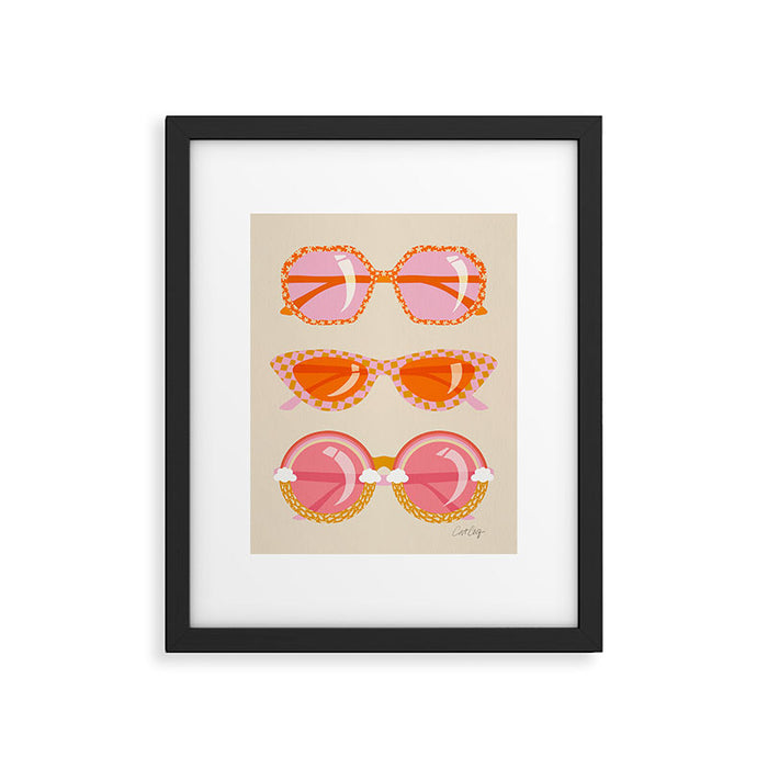 Retro Sunglasses - Peach OmbrÃ© on Cream Framed Art Print Gallery Image 1