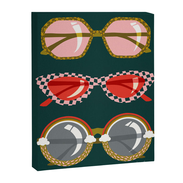 Retro Sunglasses - Pink & Red on Teal Canvas Print Gallery Image 1