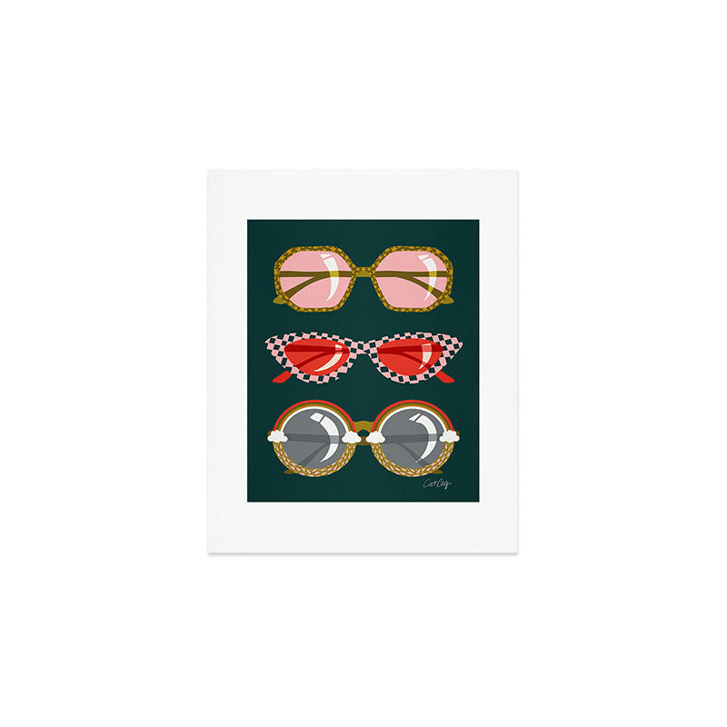Retro Sunglasses - Pink & Red on Teal Art Print Gallery Image 1