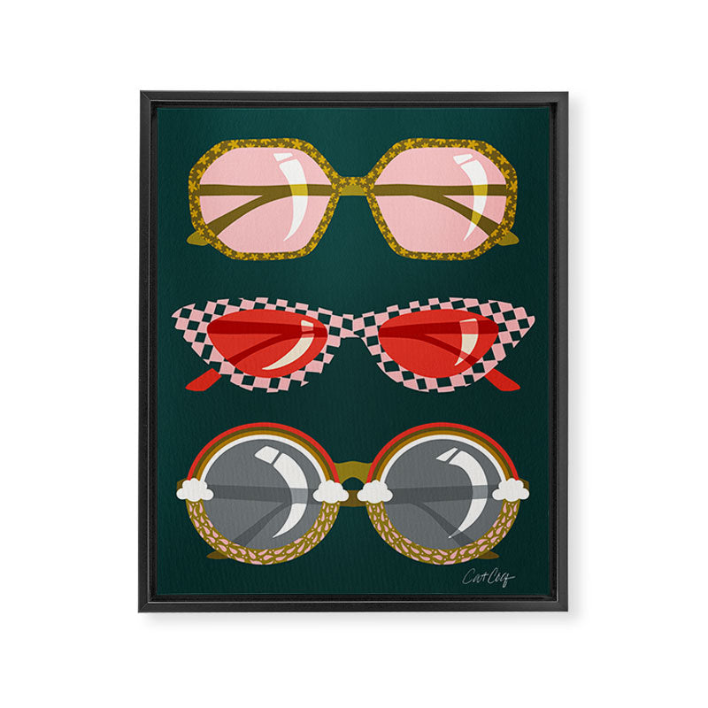 Retro Sunglasses - Pink & Red on Teal Framed Canvas Print Gallery Image 6