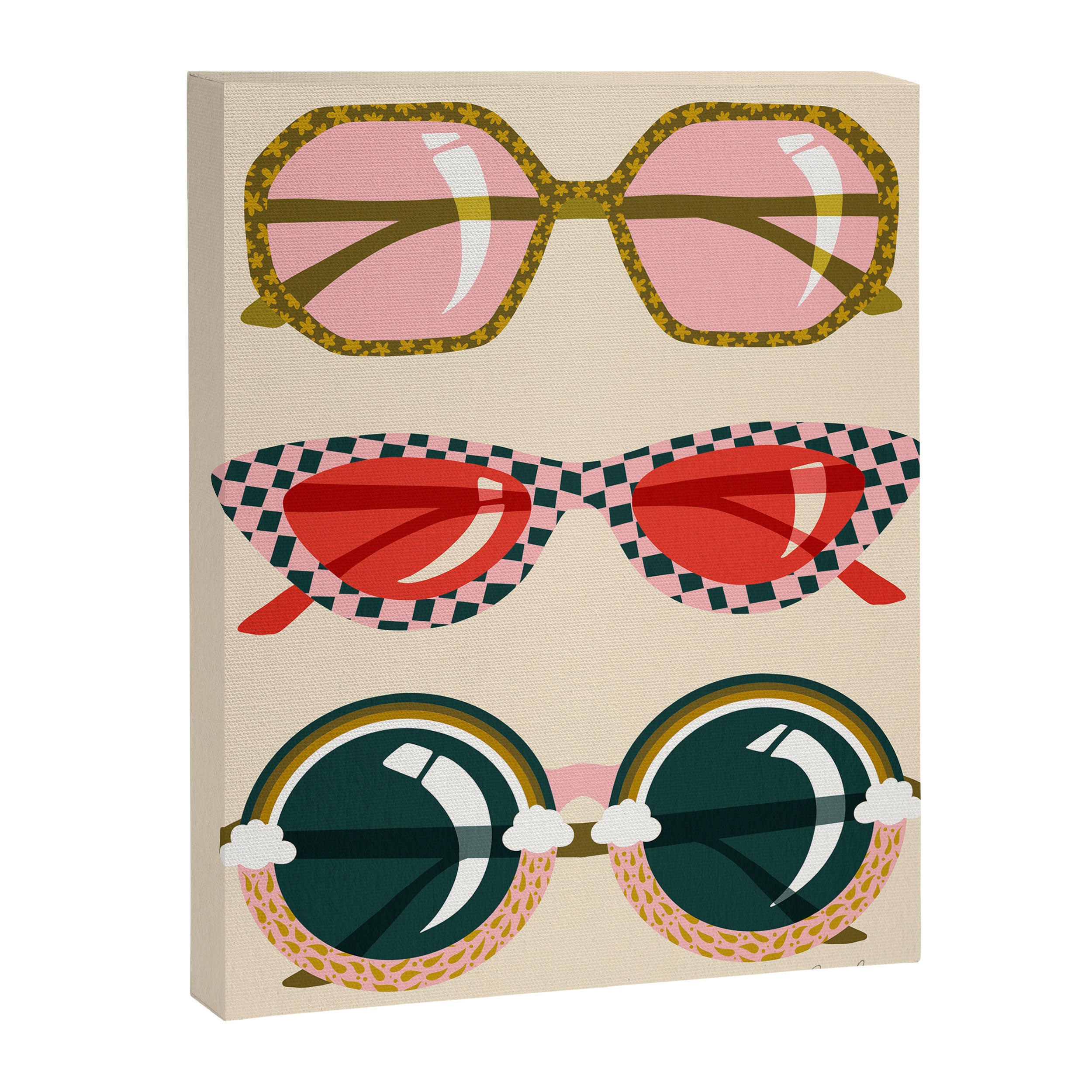 Retro Sunglasses - Red & Teal on Cream Canvas Print Gallery Image 6