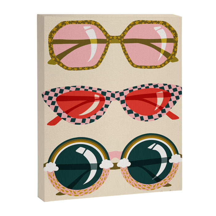 Retro Sunglasses - Red & Teal on Cream Canvas Print Gallery Image 1