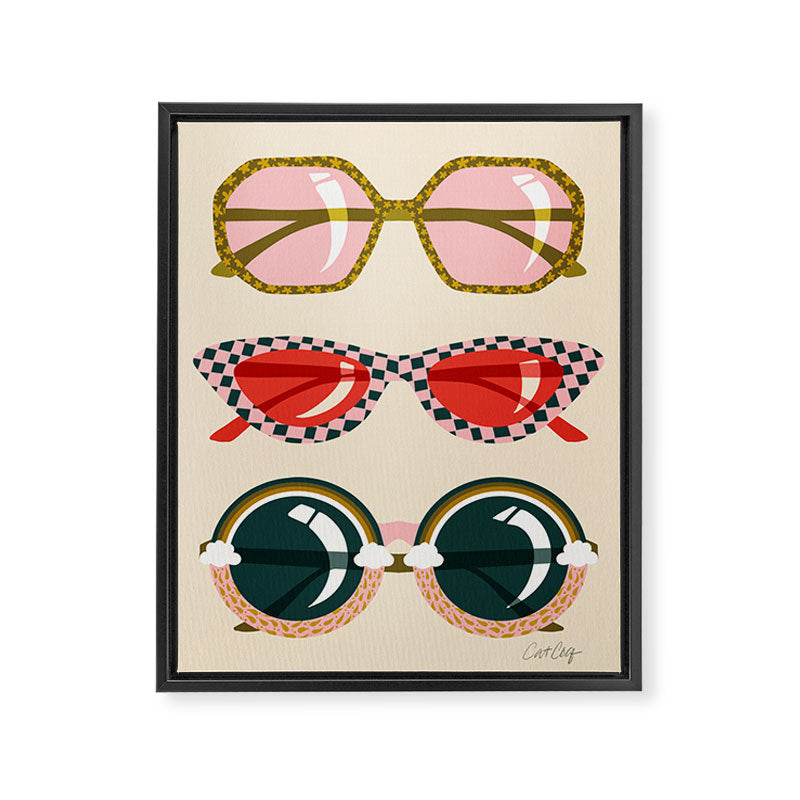 Retro Sunglasses - Red & Teal on Cream Framed Canvas Print Gallery Image 6