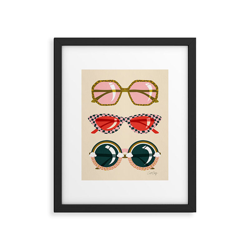 Retro Sunglasses - Red & Teal on Cream Framed Art Print Gallery Image 5