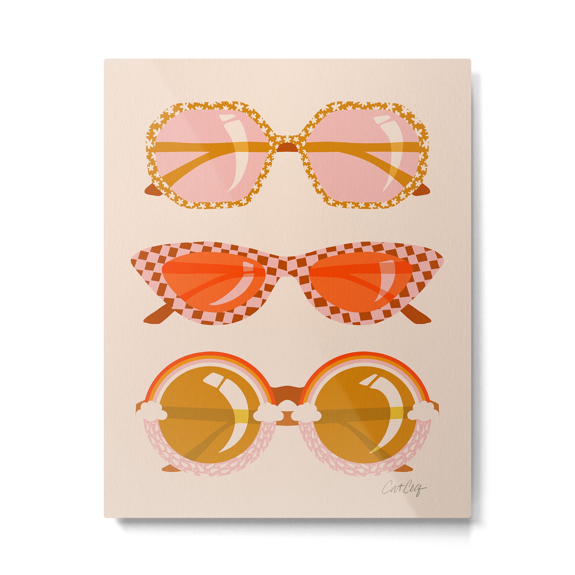 Retro Sunglasses - Retro Sunshine on Cream Metal Print Gallery Image 4
