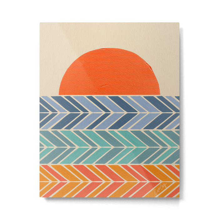 Retro Sunset - Blue & Orange Metal Print Gallery Image 1