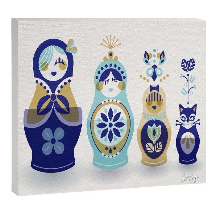 Russian Nesting Dolls - Blue & Gold Canvas Print Gallery Image 1