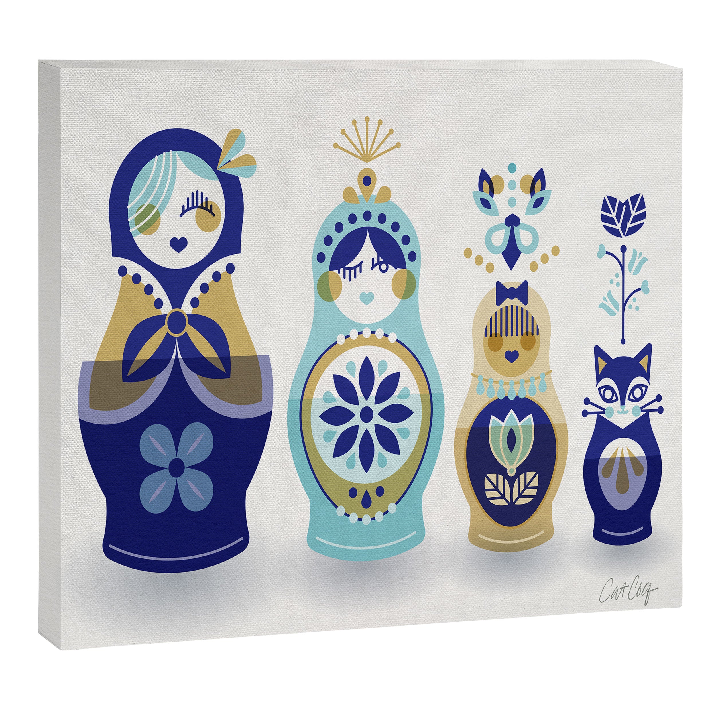 Russian Nesting Dolls - Blue & Gold Canvas Print Gallery Image 12