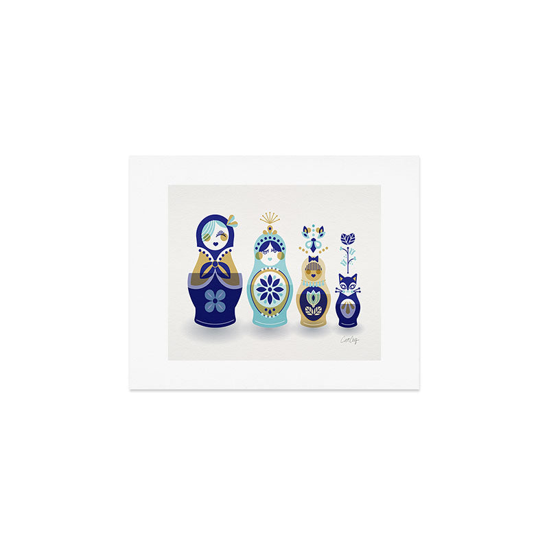 Russian Nesting Dolls - Blue & Gold Art Print Gallery Image 1