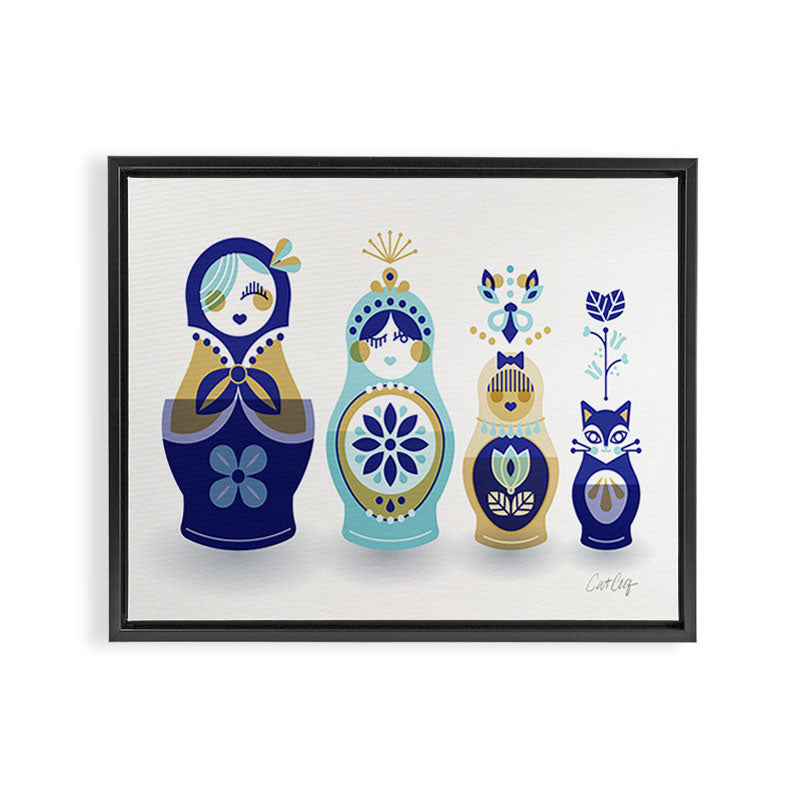 Russian Nesting Dolls - Blue & Gold Framed Canvas Print Gallery Image 2