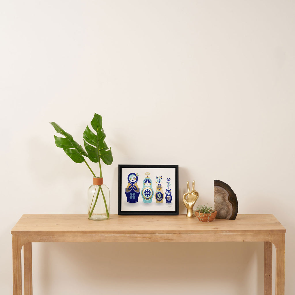 Russian Nesting Dolls - Blue & Gold Framed Canvas Print Gallery Image 4