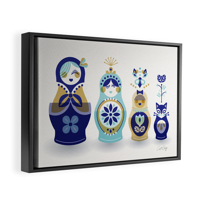 Russian Nesting Dolls - Blue & Gold Framed Canvas Print Gallery Image 1