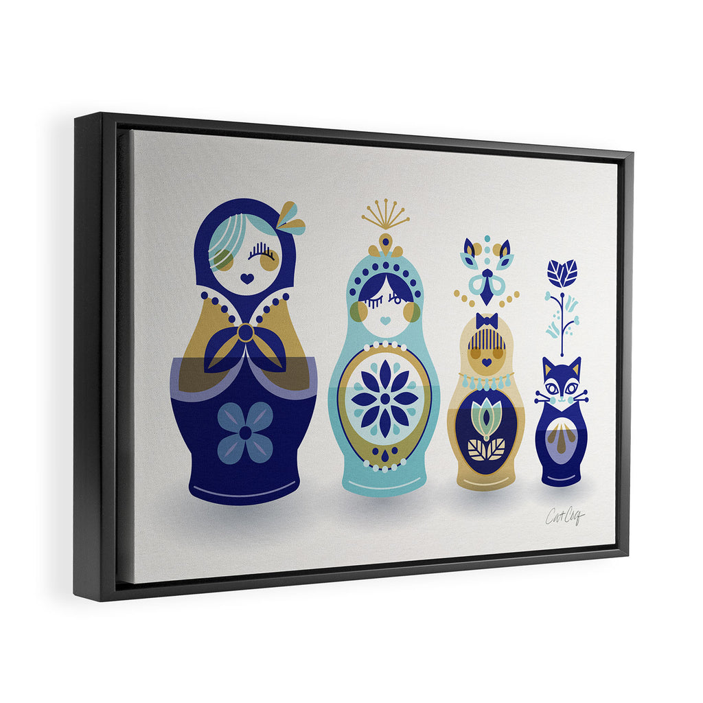 Russian Nesting Dolls - Blue & Gold Framed Canvas Print Gallery Image 6