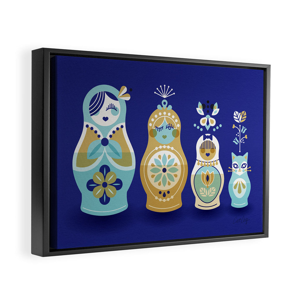 Russian Nesting Dolls - Navy Framed Canvas Print Gallery Image 6