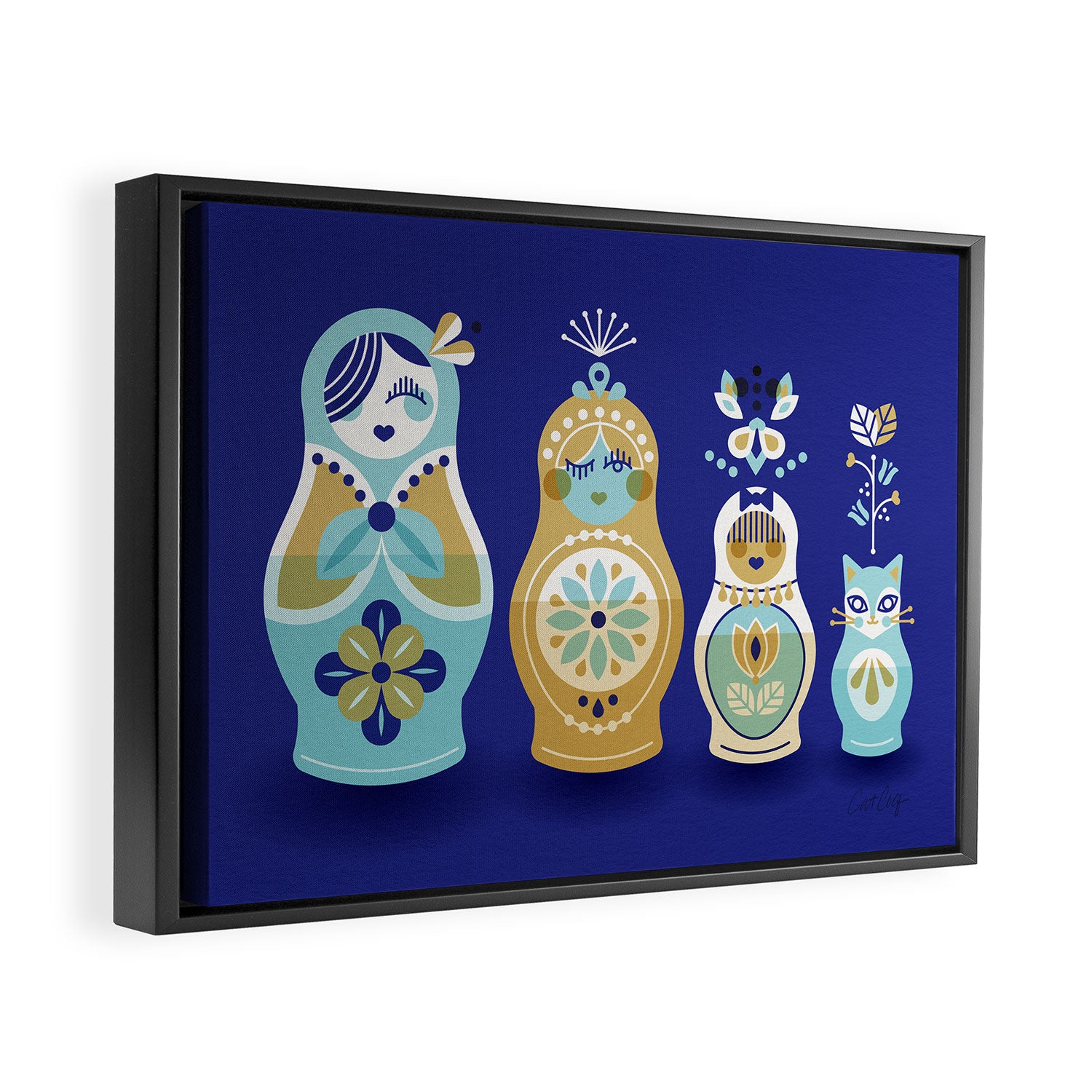 Russian Nesting Dolls - Navy Framed Canvas Print Gallery Image 6