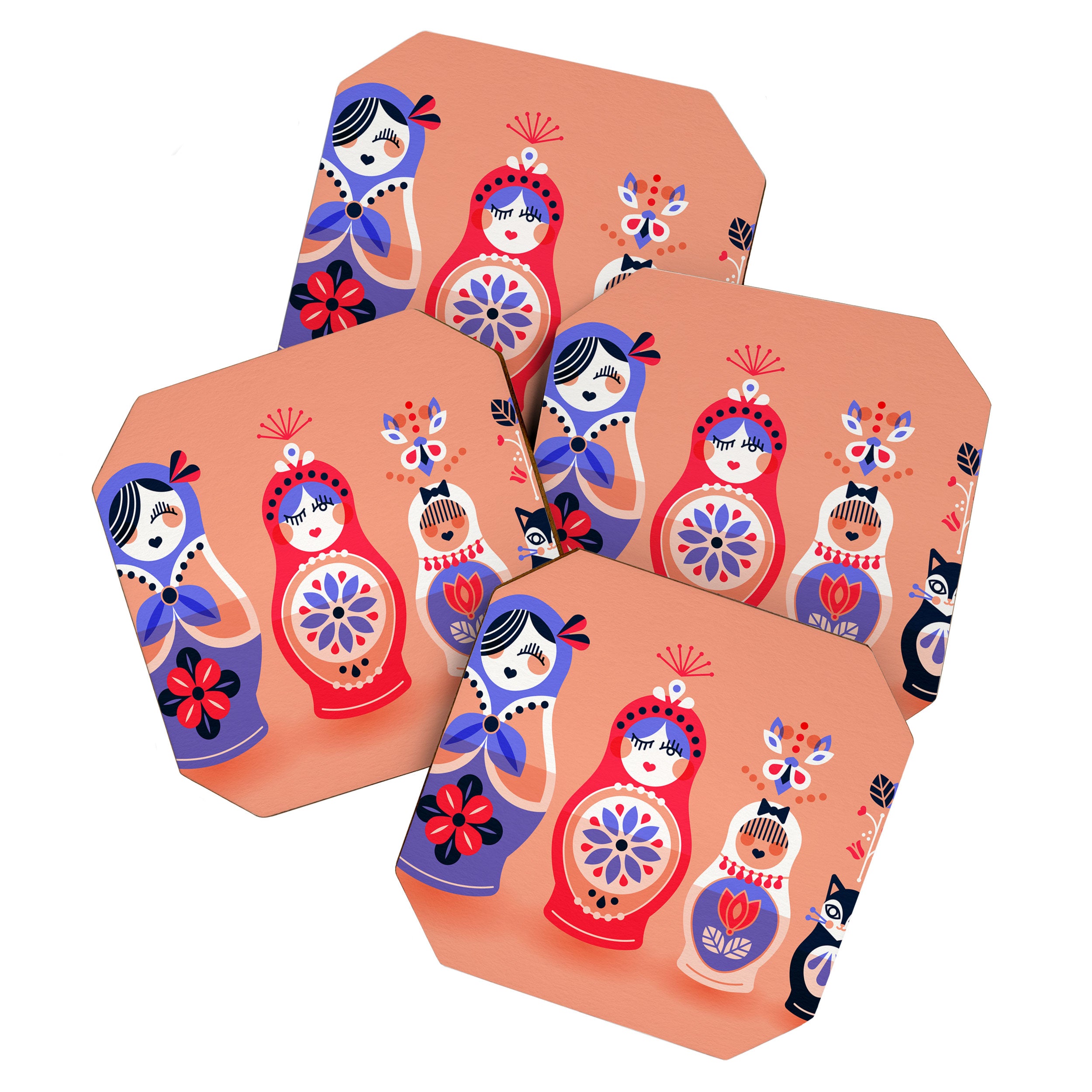 Russian Nesting Dolls - Pink & Lavender Coaster Gallery Image 1