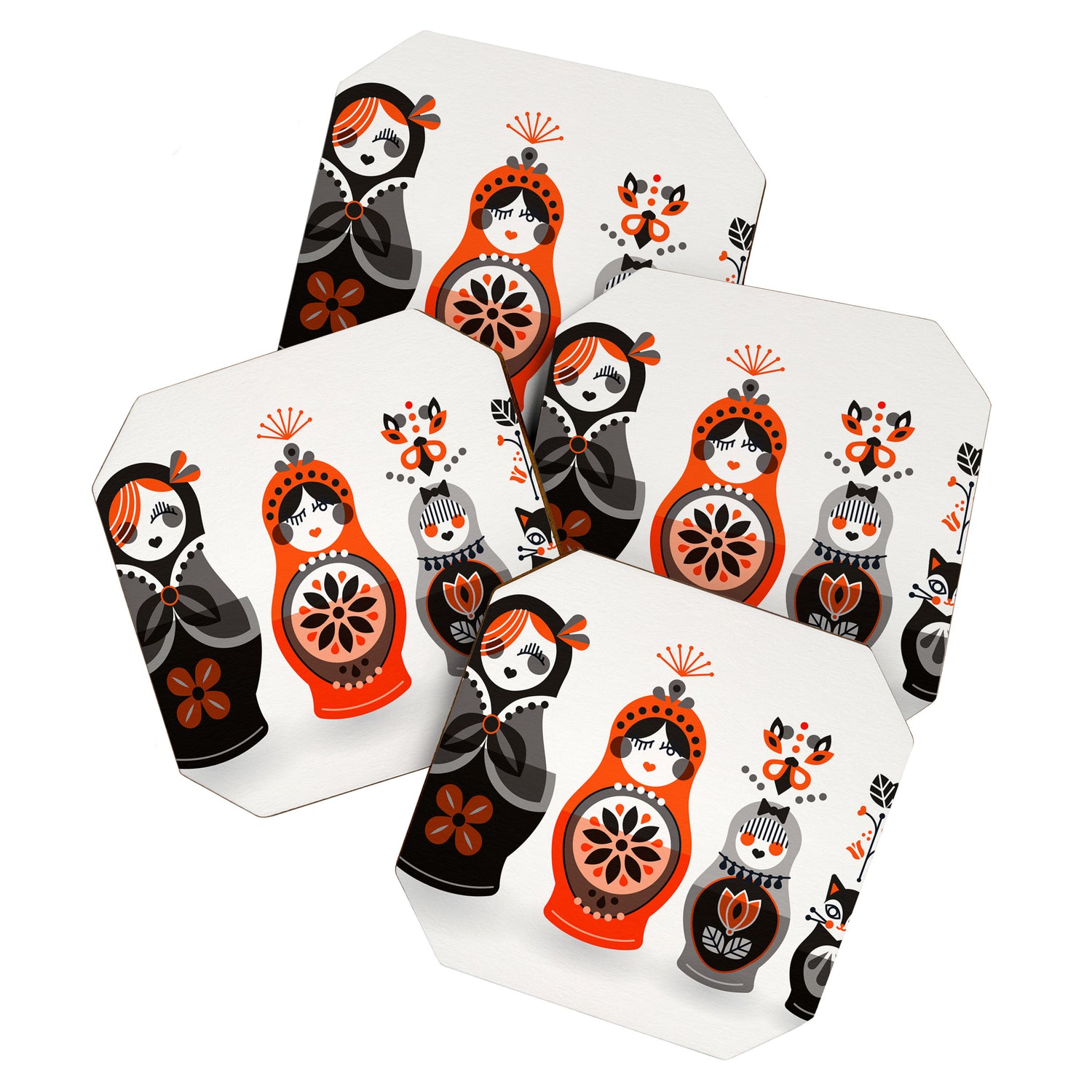 Russian Nesting Dolls - Red & Black Coaster Gallery Image 1