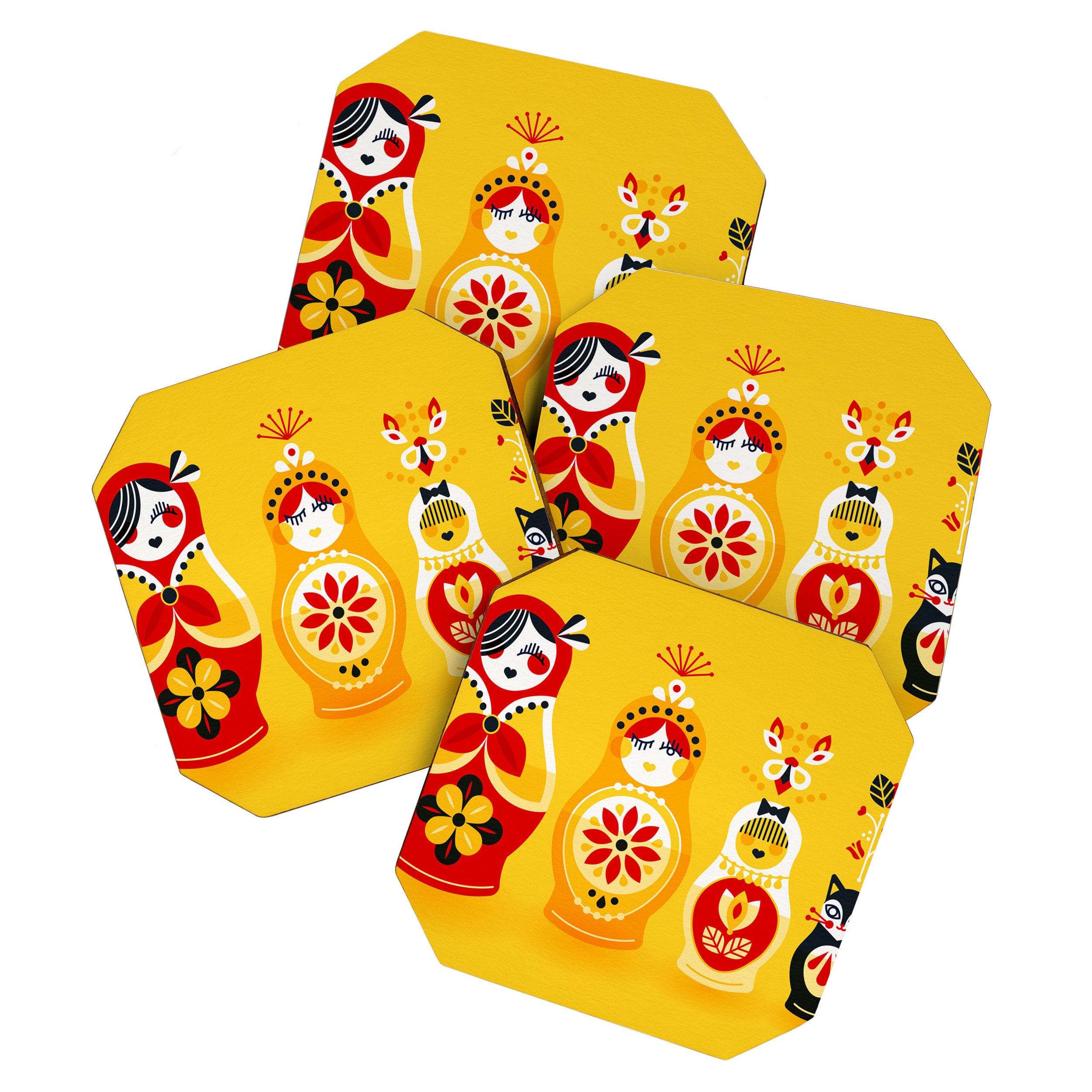 Russian Nesting Dolls - Yellow & Red Coaster Gallery Image 1