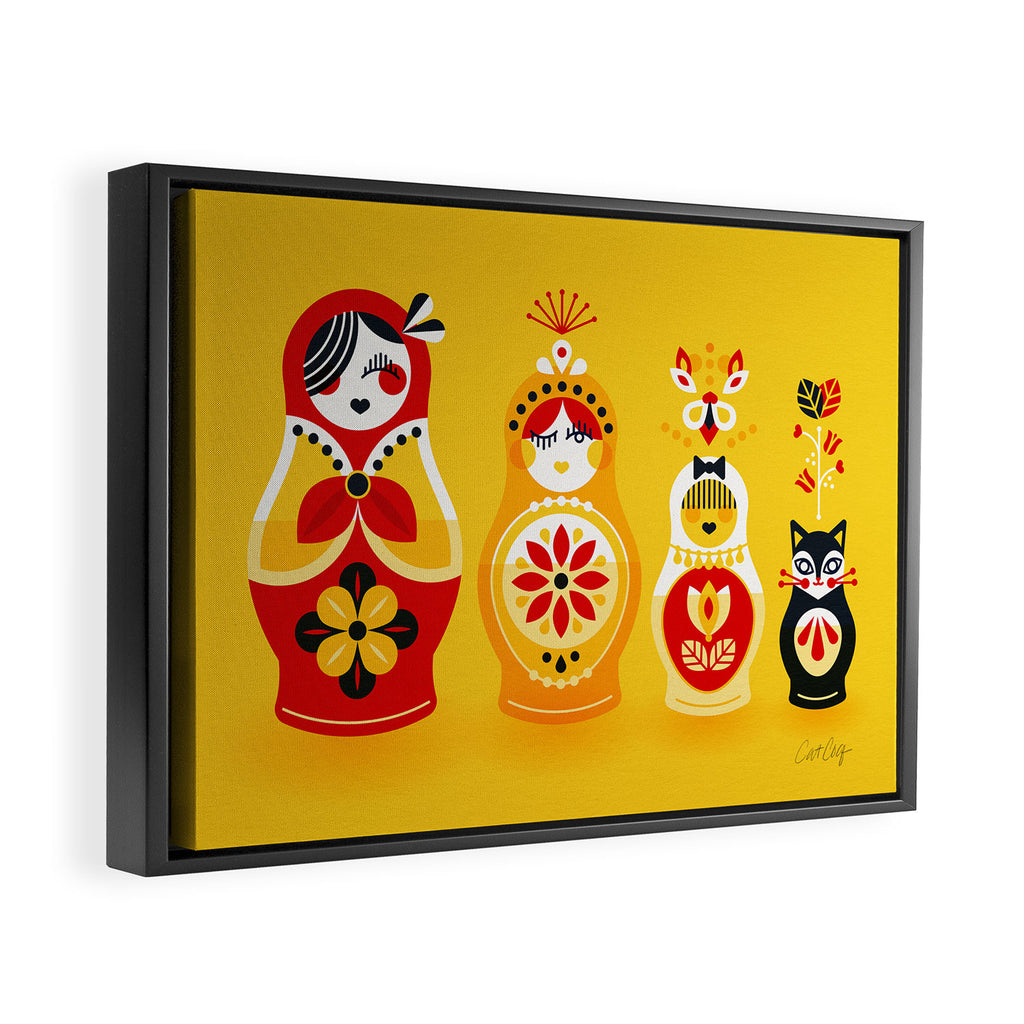 Russian Nesting Dolls - Yellow & Red Framed Canvas Print Gallery Image 6