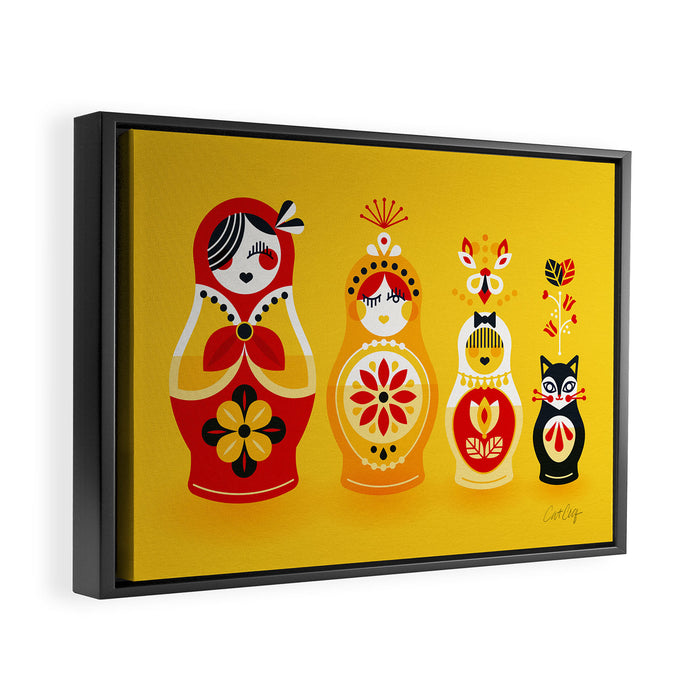 Russian Nesting Dolls - Yellow & Red Framed Canvas Print Gallery Image 1