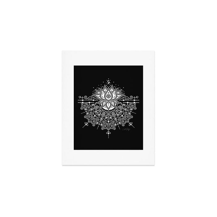 Sacred Lotus Blossom Mandala - White on Black Art Print Gallery Image 1