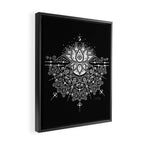 Sacred Lotus Blossom Mandala - White on Black Framed Canvas Print Gallery Image 2