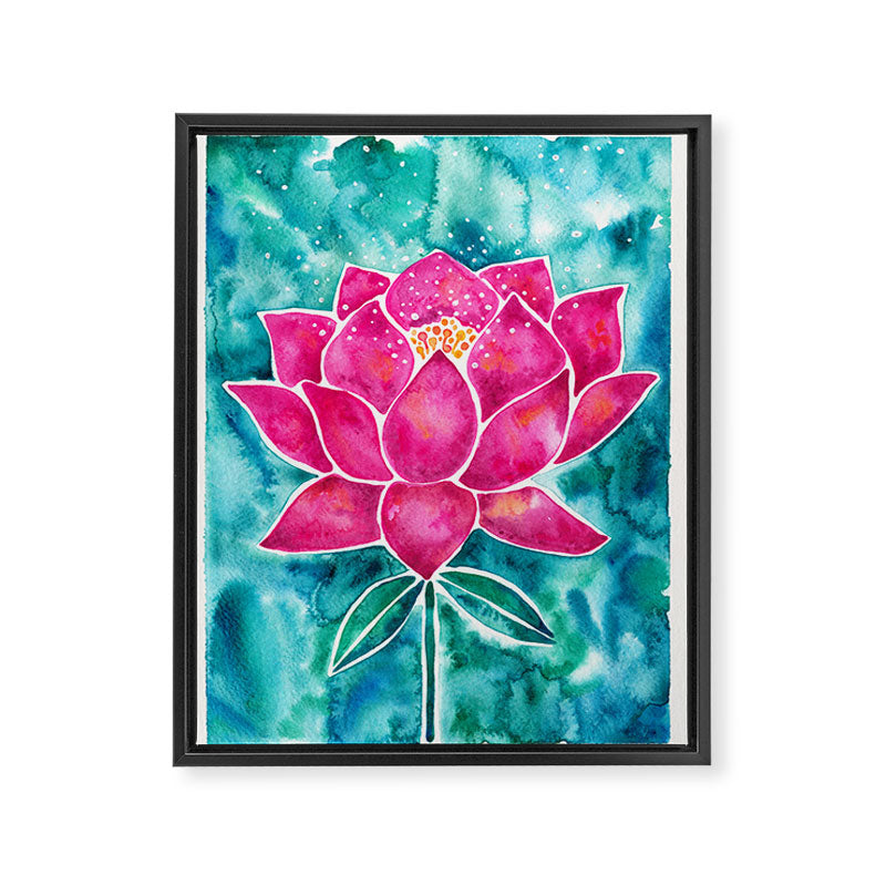 Sacred Lotus - Magenta Blossom with Turquoise Wash Framed Canvas Print Gallery Image 8
