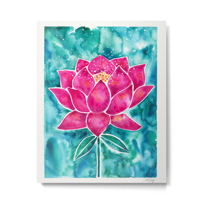 Sacred Lotus - Magenta Blossom with Turquoise Wash Metal Print Gallery Image 1