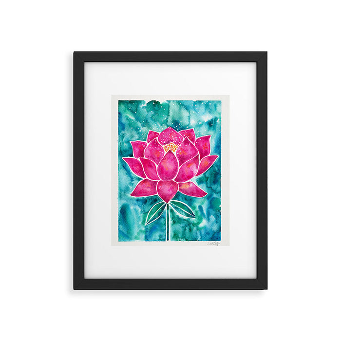 Sacred Lotus - Magenta Blossom with Turquoise Wash Framed Art Print Gallery Image 1