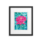 Sacred Lotus - Magenta Blossom with Turquoise Wash Framed Art Print Gallery Image 6