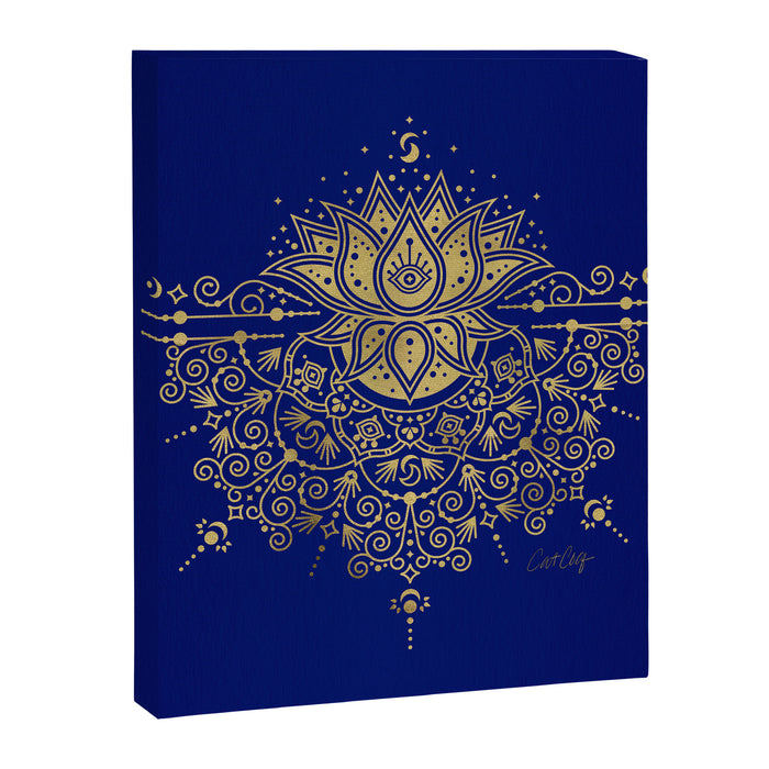 Sacred Lotus Mandala - Navy & Gold Palette Canvas Print Gallery Image 1