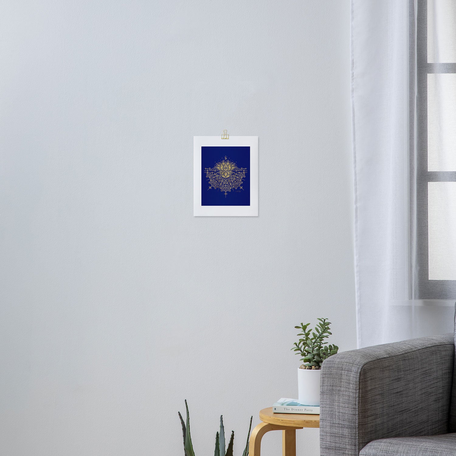 Sacred Lotus Mandala - Navy & Gold Palette Art Print Gallery Image 3