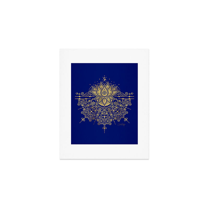 Sacred Lotus Mandala - Navy & Gold Palette Art Print Gallery Image 1