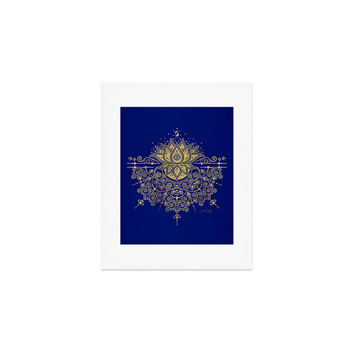 Sacred Lotus Mandala - Navy & Gold Palette Art Print Gallery Image 1