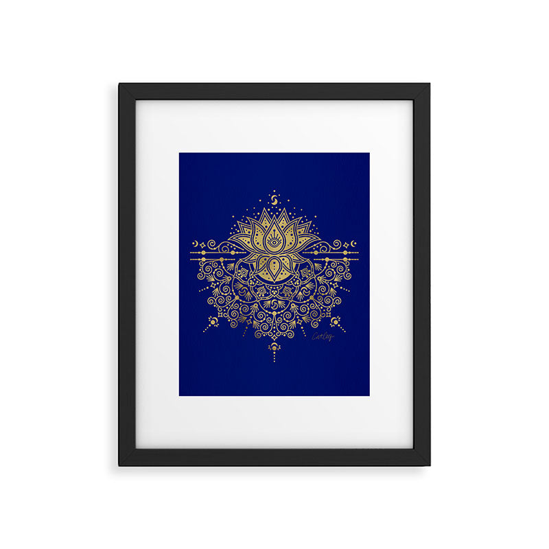 Sacred Lotus Mandala - Navy & Gold Palette Framed Art Print Gallery Image 5