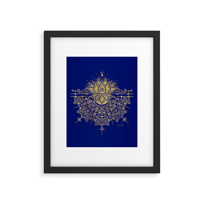 Sacred Lotus Mandala - Navy & Gold Palette Framed Art Print Gallery Image 1