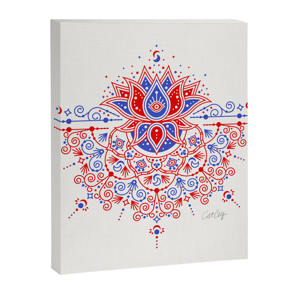 Sacred Lotus Mandala - Red & Blue Palette Canvas Print Gallery Image 6