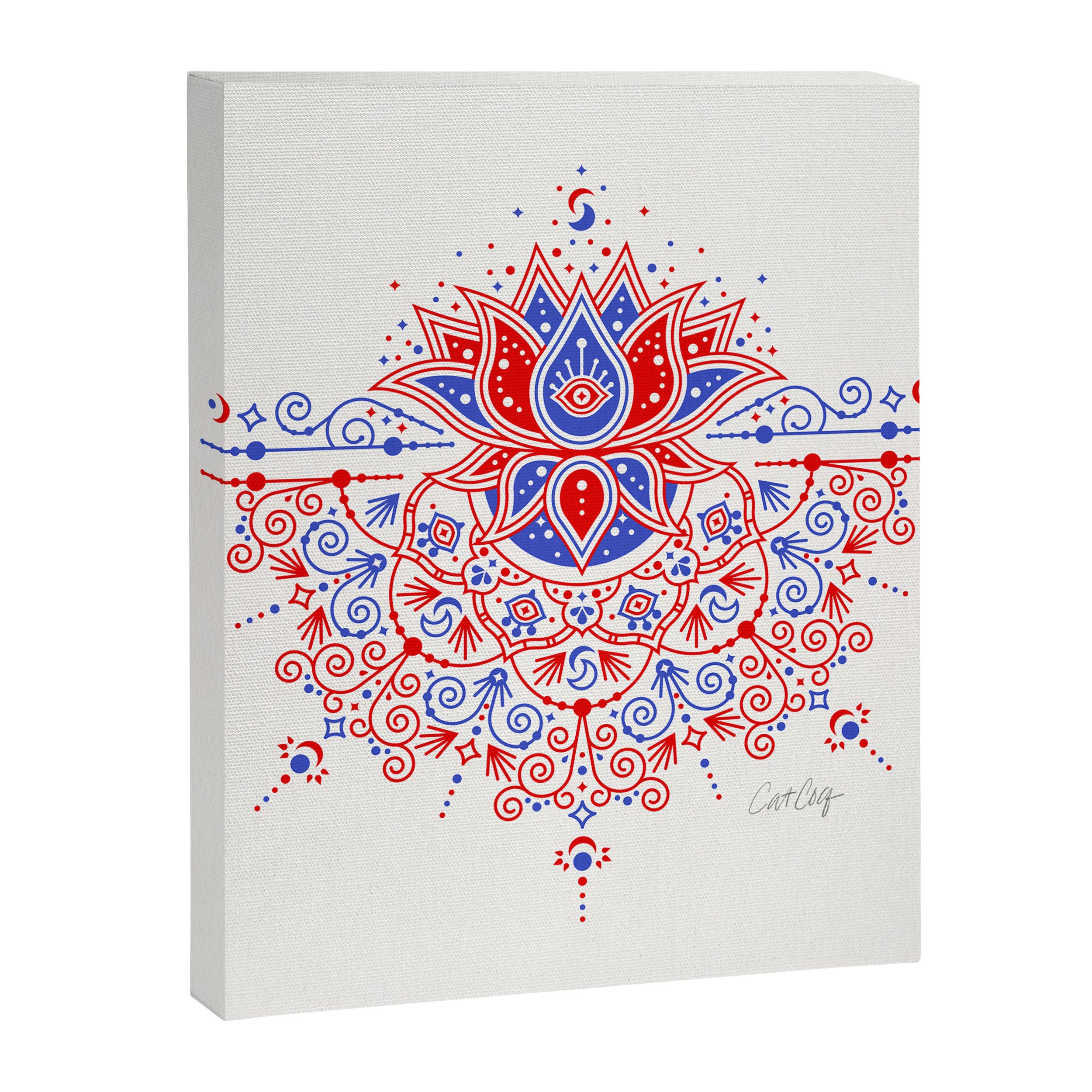 Sacred Lotus Mandala - Red & Blue Palette Canvas Print Gallery Image 6