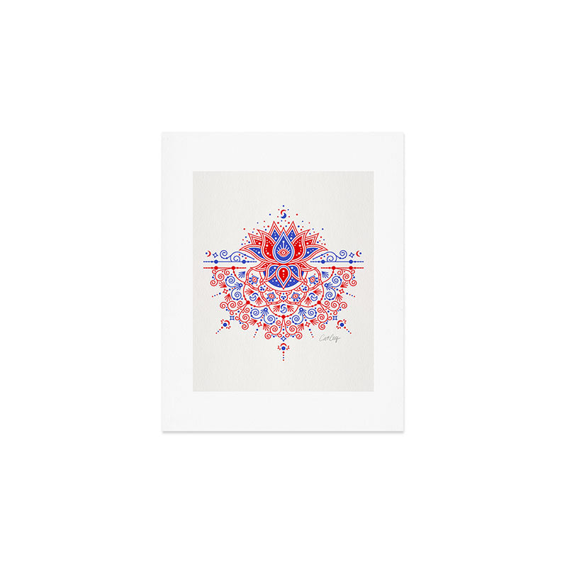 Sacred Lotus Mandala - Red & Blue Palette Art Print Gallery Image 1