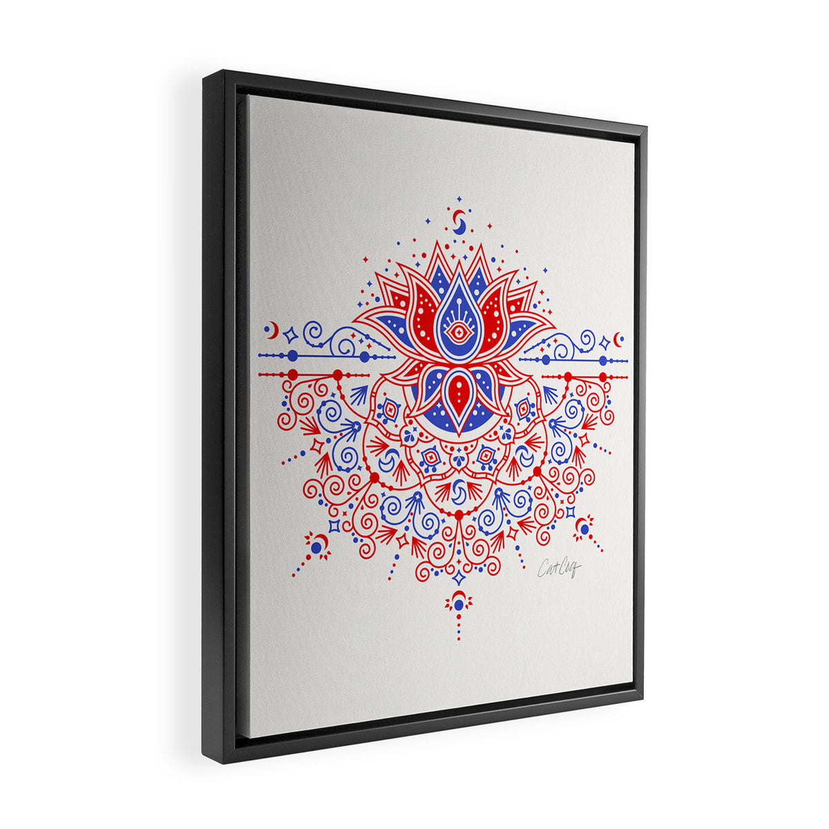 Sacred Lotus Mandala - Red & Blue Palette Framed Canvas Print Gallery Image 2