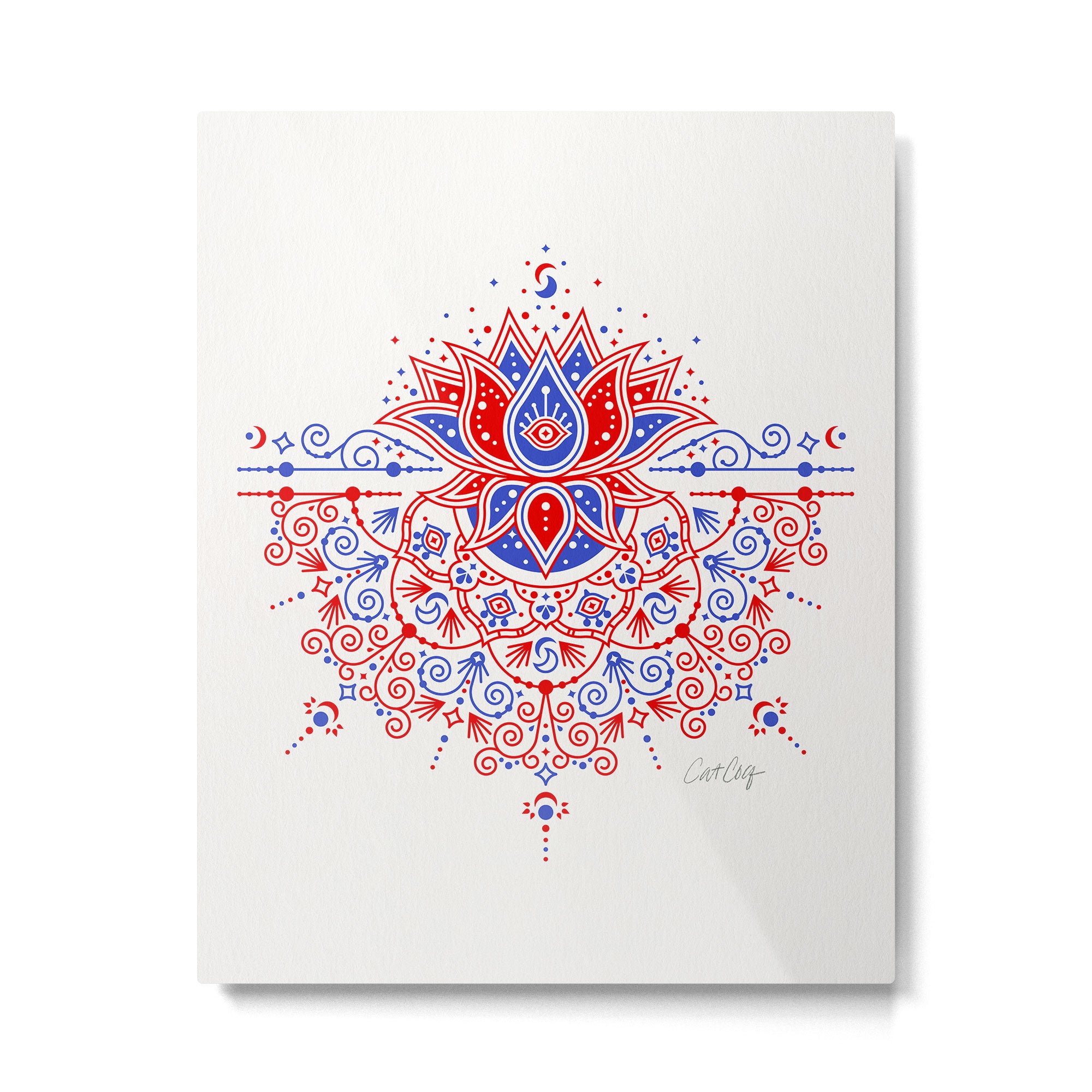 Sacred Lotus Mandala - Red & Blue Palette Metal Print Gallery Image 4